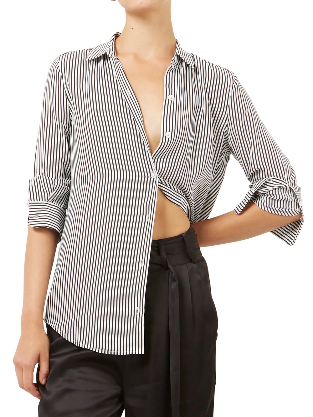 Equipment Black & White Vertical Stripe Silk Button-Down Shirt